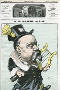 Desenho animado do Visconde de Lorgeril, político francês. Capa em "L