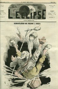Giboulees de mars, ilustração de um homem caindo em um balde. Capa em "L