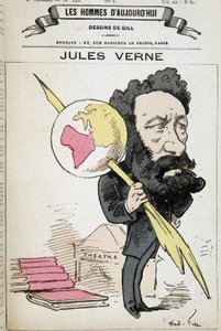 Jules Verne a beliscar a terra à sua pena - por Gill, em "Os homens de hoje"