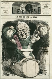 Le vin de 1872, ilustração de Adolphe Thiers misturando vinho branco e tinto (1797-1877), historiador e estadista francês. Capa em "L