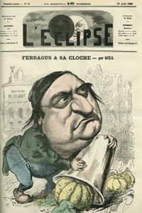 Louis Ulbach dit Ferragus (1822-1889), editor-chefe do jornal "La Cloche", escritor e jornalista francês. Capa em "L