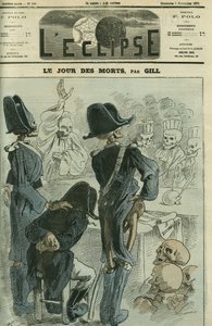 No dia dos mortos, Napoleão III (1808-1873) foi juiz diante de uma assembléia esqueleto para a derrota de Sedan. Capa em "L