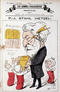 Retrato de Pierre Jules Hetzel oferecendo as obras de Stahl (seu pseudônimo) para crianças pequenas, "Os Homens de Hoje", n.d. final do dia 19. de Andre Gill