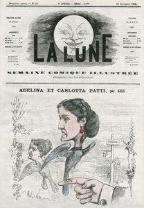 Retrato de Adelina (1843-1919) e Carlotta Patti (1835-1889), cantoras de ópera italianas. Cartoon de Gill, em "A Lua", 25 de novembro de Andre Gill