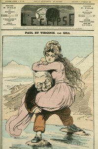 Retrato de Adolphe Thiers (1797-1877), historiador e político francês, representado em "Paul et Virginie" (a República). Capa em "L