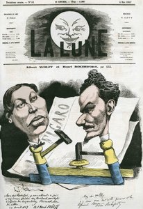Retrato de Albert Wolff e Henri Rochefort (1831-1913) jornalista e político francês. Desenho animado de Gill, em "The Moon", 4 de maio de Andre Gill