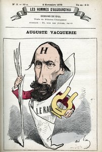 Retrato de Auguste Vacquerie (1819-1895), poeta, dramaturgo e jornalista francês. Desenho animado de Gill, Paris. de Andre Gill