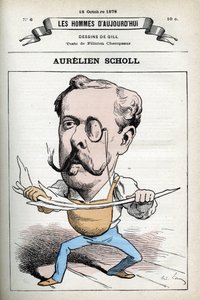 Retrato de Aurelien Scholl (1833-1902), jornalista, escritor e comediante francês. Desenho animado de Gill, Paris. de Andre Gill