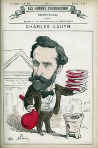 Retrato de Charles Lauth (1836-1913), um químico francês, foi diretor da Ecole Superieur de Physique et de Chemistry Industrielles (ESPCI) em Paris. Desenho animado de Gill, Paris. de Andre Gill