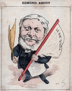 Retrato de Edmond Francois Valentin Sobre (1828-1885) Escritor, jornalista e crítico de arte francês Caricatura de André Gill, em "Les Hommes d