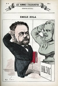 Retrato de Emile Zola (1840-1902), homem de letra francês. Caricatura de Gill, Paris. de Andre Gill