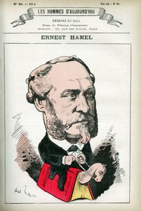 Retrato de Ernest Hamel (1826-1898), advogado e político francês. Cartoon de Gill, em "Les Homme d