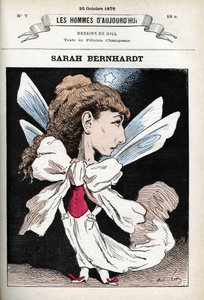 Retrato de Henriette Rosine Bernard dit Sarah Bernhardt (1844-1923), atriz de teatro francesa. Desenho animado de Gill, Paris. de Andre Gill