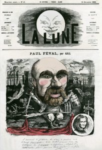 Retrato de Paul Feval (1816-1887), escritor francês. Desenho animado de Gill, em "La Lune", 16 de dezembro de Andre Gill