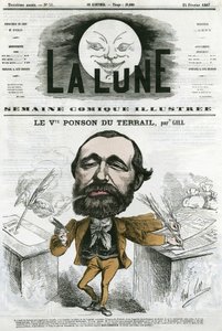 Retrato de Viconte Ponson du Terrail (1829-1871), escritor popular francês, autor de uma ópera de romance e sabão. Desenho animado de Gill, em "A Lua", 24 de fevereiro de Andre Gill