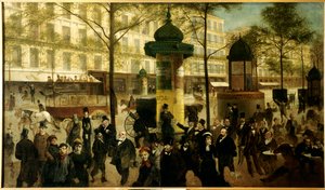 Esboço para um panorama do Boulevard Montmartre anima as personalidades parisienses contemporâneas de Andre Gill