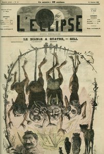 O Diabo tem quatro panfletos políticos redesenhados por Mefistófeles (Mephistopheles), vulgo Wolff, Villemessant, Duchesne, Lockroy e o seu cartoonista Benassit. Capa em "L