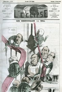 Os Sapos, um desenho animado dos políticos do governo do Presidente Thiers em sapos. Capa em "L