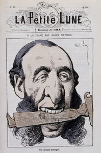 A feira de pão de gengibre, um distinto amador: Caricatura de Jules Ferry anticlerical - em "The Little Moon".