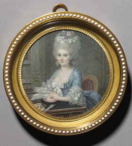 Retrato de uma mulher em um vestido azul de Andre Pujos