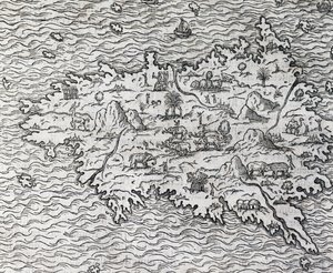 Mapa de Sumatra, gravura de Andre Thevet (1504-1592), Paris, França de Andre Thevet