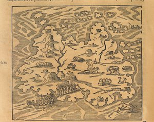 Mapa da Ilha da Trindade nas Antilhas, da cosmografia universal de Andre Thevet de Andre Thevet