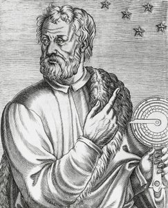 Retrato de Cristóvão Colombo (1451-1506), navegador italiano, gravura de Les Vrais portraits et Vies des Hommes illustres de Andre Thevet