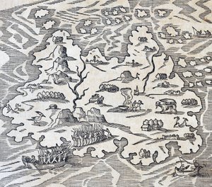 Ilha da Trindade, gravura da Cosmologia Universal, de Andre Thevet (1504-1592), Paris de Andre Thevet