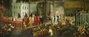 Chegada da Dogaressa Morosina Morosini Grimani ao Palácio Ducal, Veneza, c.1600 (óleo sobre tela)