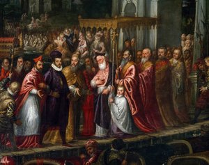 Doge Mocenigo e o Patriarca Trevisan dão as boas-vindas a Henrique III ao Lido em 1574