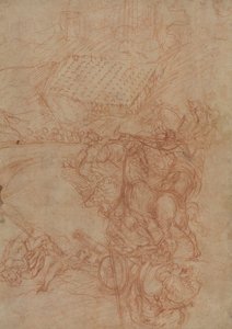 A Batalha de Spoleto, c.1575 (giz vermelho sobre papel) de Andrea (1539-1614) Vicentino