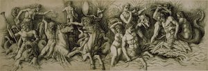 Batalha dos Deuses do Mar (caneta e tinta marrom sobre papel) de Andrea (workshop of) Mantegna