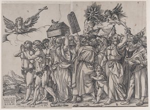 Seção A: um anjo segurando uma cruz no canto superior esquerdo, Adão e Eva abaixo, de O Triunfo de..., 1836.