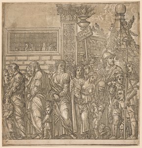 O triunfo de Júlio César: Procissão de homens, mulheres e crianças, 1593-99. de Andrea Andreani