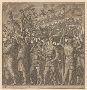 O triunfo de Júlio César: soldados carregando as imagens da guerra, 1593-99. de Andrea Andreani