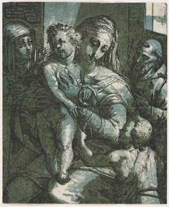 Virgem e Menino com São João, Santa Catarina de Siena e São Francisco, 1585. de Andrea Andreani