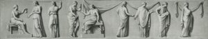 Um painel grisaille representando uma procissão feminina com lacrimosos