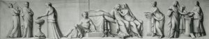 Um painel grisaille retratando cenas baseadas no Casamento Aldobrandini