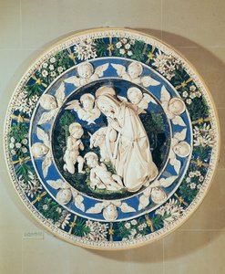 Adoração da Virgem com São João Batista e Dois Querubins (terracota vidrada policromada)