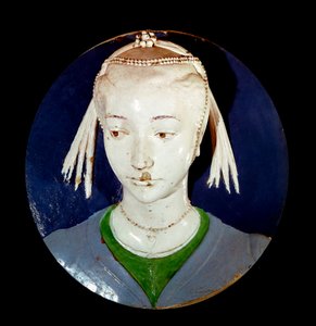 Retrato do jovem estranho Tondo em decoração de terracota por Andrea della Robbia