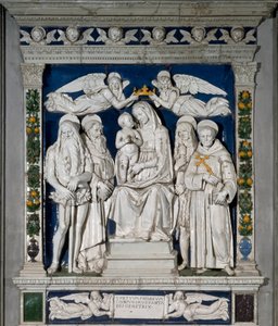 A Virgem do Refúgio A Virgem Maria e o Menino Jesus rodeados por Santo Onuphre, o Anacoreta (ou o Grande), Santo António, o Grande" (Santo António Abade (250/251-356) (ou Santo António Eremita), Santa Maria Madalena e Santo François de de Andrea Della Robbia