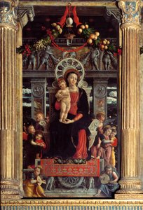 Altarpe de San Zeno: painel central "Madonna a Child with Nine Angels" Pintura de Andrea Mantegna (1431-1506) 1457-1459 Verone, Basílica de San Zeno, Itália de Andrea Mantegna