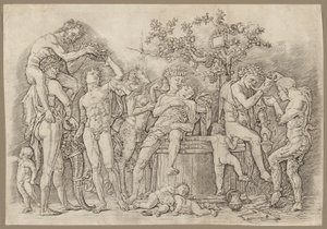 Bacanal com cuba de vinho de Andrea Mantegna