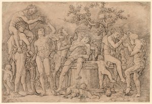 Bacanal com cuba de vinho de Andrea Mantegna