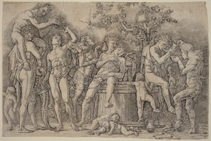 Bacanal com uma cuba de vinho de Andrea Mantegna