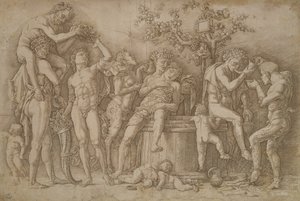 Bacanal com o barril de vinho, 1470-90 de Andrea Mantegna