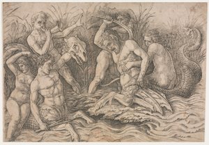 Batalha dos Deuses do Mar - parte direita de Andrea Mantegna