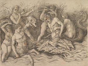 Deuses da Batalha dos Mares Parte direita de um friso, ca. 1485-88. de Andrea Mantegna