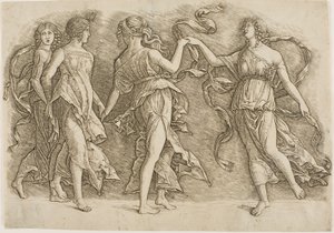 Quatro mulheres dançando de Andrea Mantegna