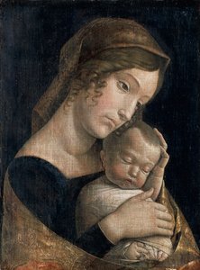 Madonna and Sleeping Child de Andrea Mantegna (1431-1506), tempera de cola sobre linho, 43x32 cm de Andrea Mantegna